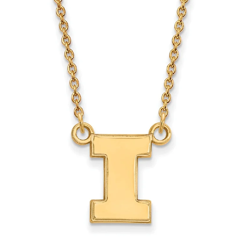 ladies-wedding-gold-necklaces-10k Yellow Gold U of Illinois Small Initial I Pendant Necklace