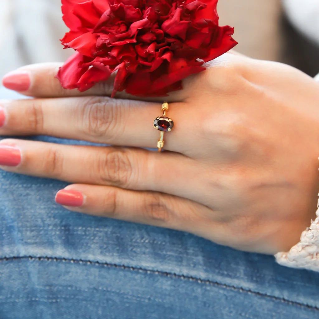 Ladies rings with horse designs -Gold Classic Oval Garnet Birthstone Ring 21KT - FKJRN21KM8115