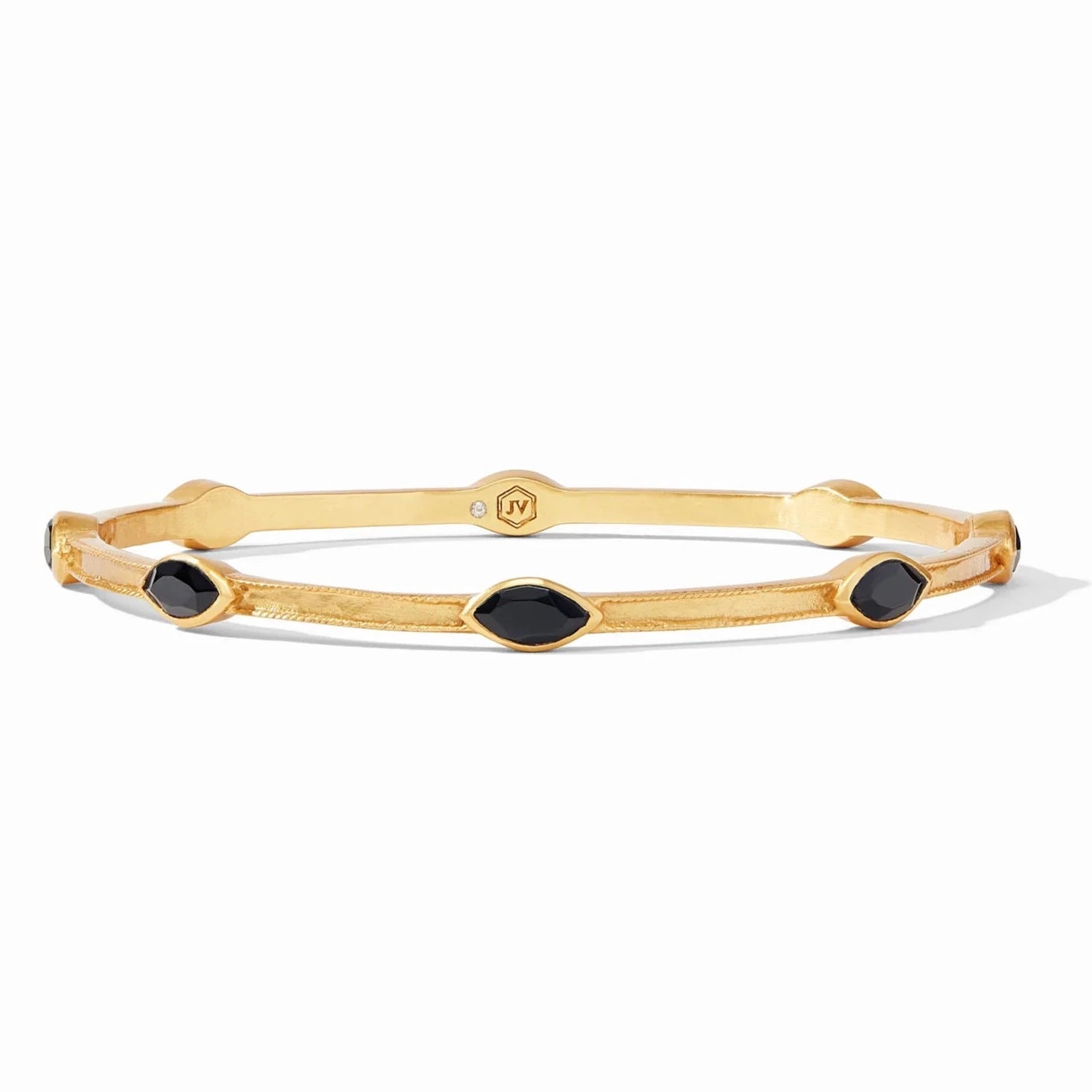 ladies-handmade-diamond-bracelets-Julie Vos 24K Gold Plated Monaco Bangle Bracelet with Obsidian Black Stones, Small