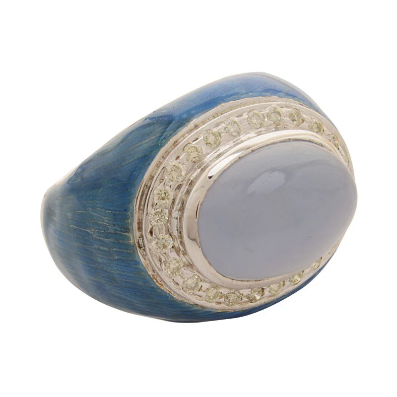 Ladies rings with larimar -Ring-Chalcedony and Diamond (Enamel)