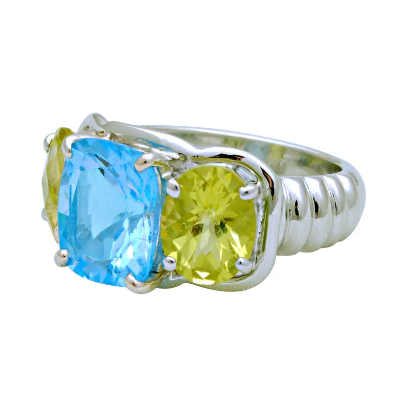 Ladies rings for athletes -Ring-Blue Topaz and Lemon Quartz