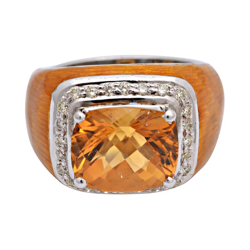 Ladies rings for chill days -Ring-Citrine and Diamond (Enamel)