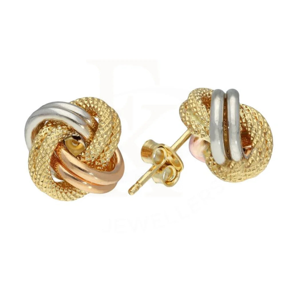 ladies-affordable-gold-necklaces-Gold Tri Tone Knot Stud Earrings 18KT - FKJERN18K2797