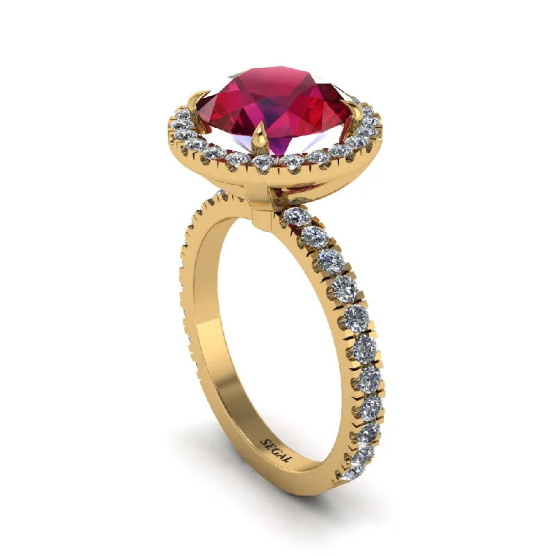 Ladies engagement rings for unique weddings -Round Cut Ruby Halo Engagement Ring - Charleigh No. 10