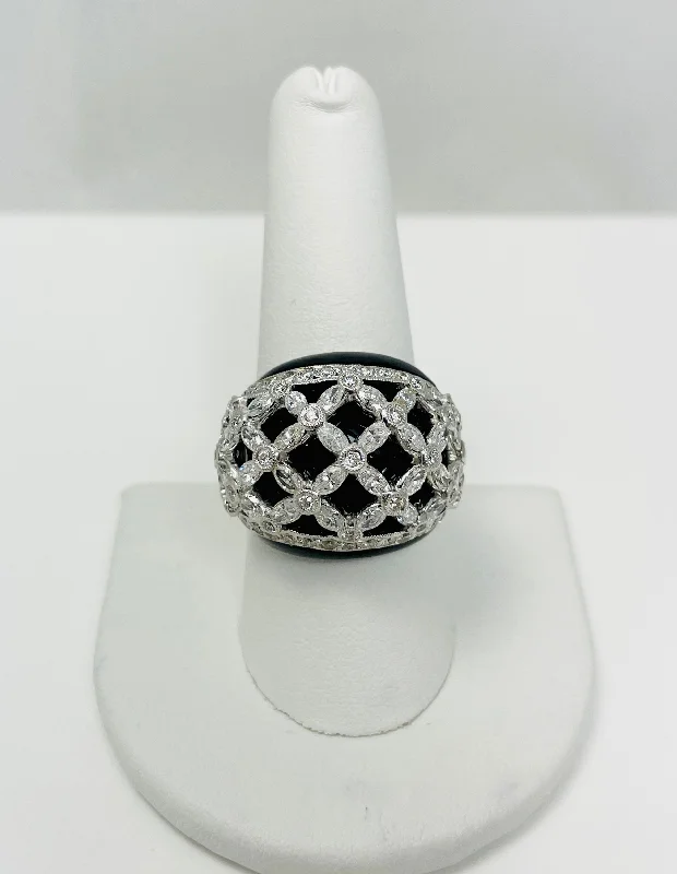 Ladies rings for mavericks -Fabulous 2ctw Natural Diamond 18k White Gold Onyx Ring