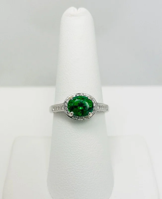 Ladies rings with moldavite -New! 2.13ctw Chrome Tourmaline Emerald Diamond 18k White Gold Ring