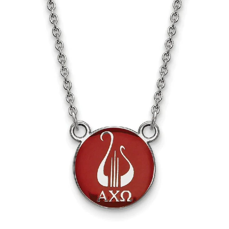 ladies-rustic-diamond-necklaces-Sterling Silver Alpha Chi Omega Small Red Enamel Logo Necklace