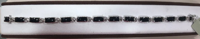 ladies-star-beaded-bracelets-Sterling Silver Onyx Bracelet