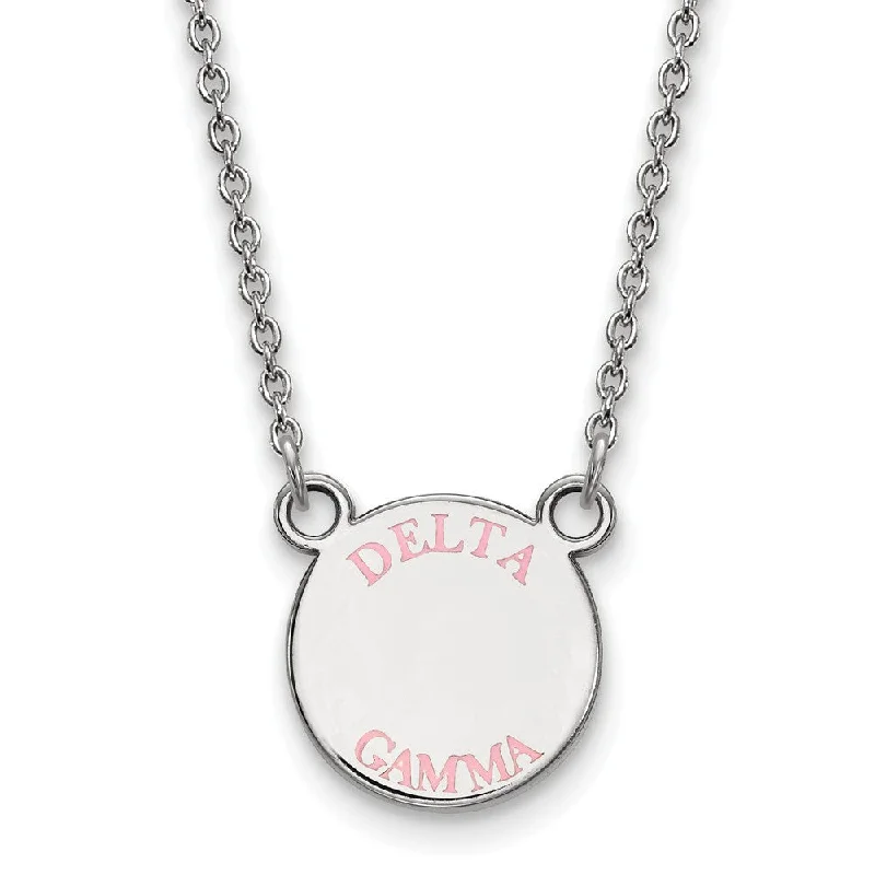 ladies-trendy-gold-necklaces-Sterling Silver Delta Gamma Small Pink Enamel Necklace