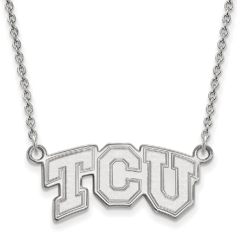 ladies-moon-pearl-necklaces-14k White Gold Texas Christian U Small 'TCU' Pendant Necklace