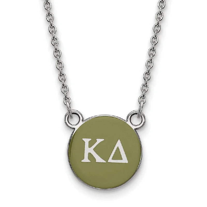 ladies-pearl-gold-necklaces-Sterling Silver Kappa Delta Small Olive Green Enamel Disc Necklace