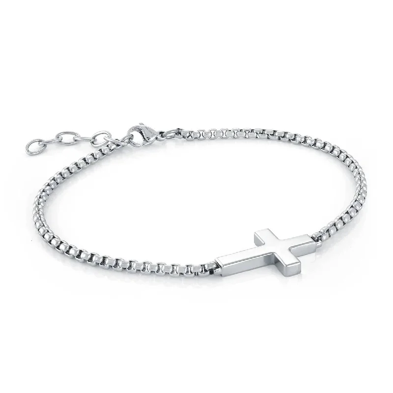 ladies-unique-handmade-bracelets-STAINLESS STEEL SIDEWAYS CROSS BRACELET