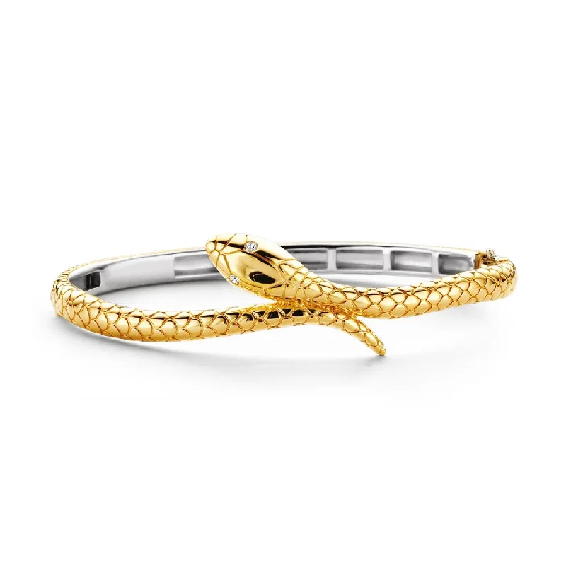 ladies-chain-diamond-bracelets-GOLD PLATED STERLING SILVER SNAKE BANGLE BRACELET