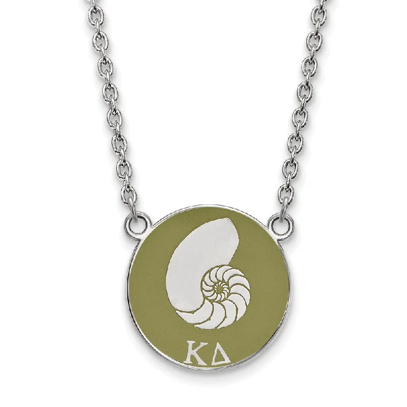 ladies-gemstone-necklaces-Sterling Silver Kappa Delta Large Olive Green Enamel Nautilus Necklace