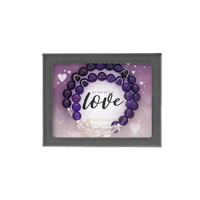 ladies-silver-star-bracelets-DEE BERKLEY- 'LOVE' 2 PIECE ADULT/CHILD AMETHYST BEAD BRACELET SET