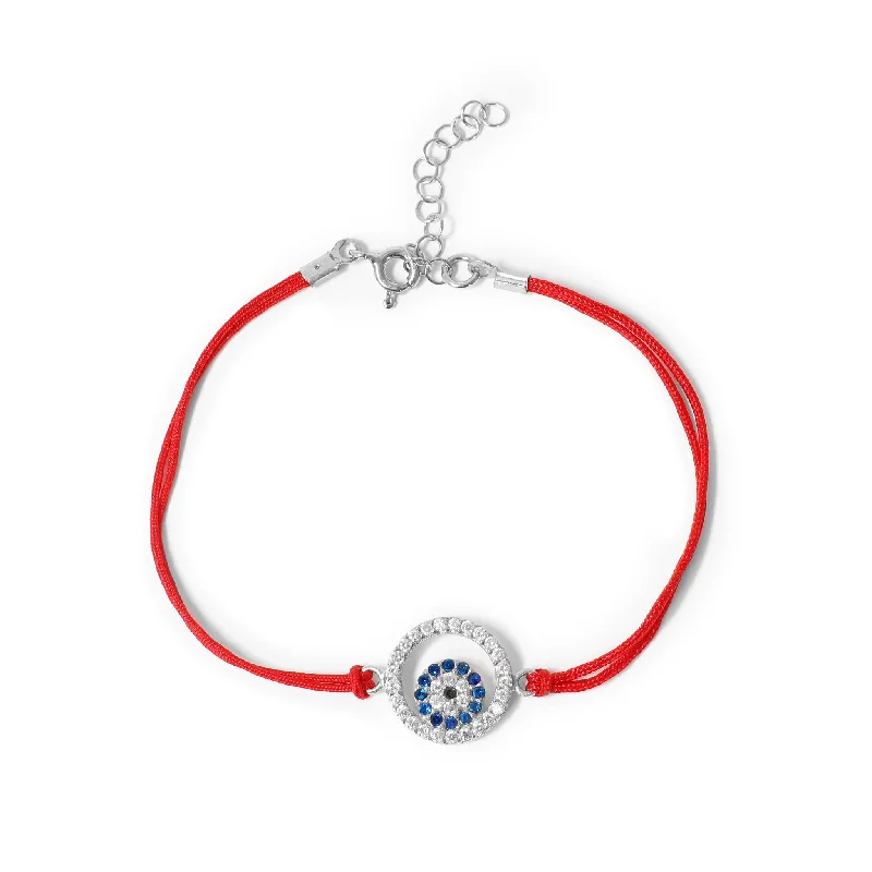 ladies-trendy-pearl-bracelets-Stainless Steel CZ Evil Eye Pendant Bracelet / DIS0041