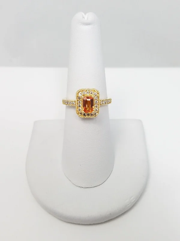 Ladies rings lightweight bands -Effy Natural Orange Sapphire & Natural Diamond 14k Yellow Gold Ring