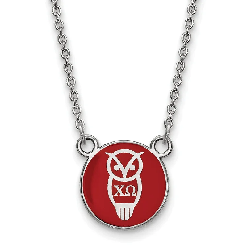 ladies-heart-diamond-necklaces-Sterling Silver Chi Omega Small Red Enamel Mascot Necklace