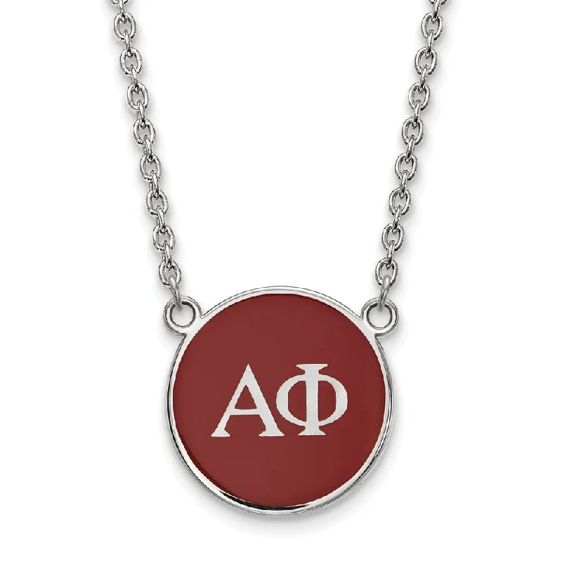 ladies-statement-rose-gold-necklaces-Sterling Silver Alpha Phi Large Red Enamel Disc Necklace