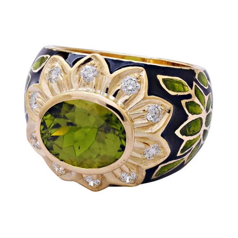 Ladies rings with garnet -Ring-Peridot and Diamond (Enamel)  (2140P)