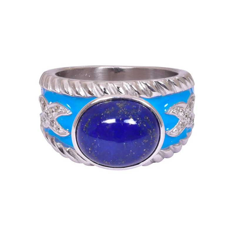 Ladies rings handmade crafts -Ring- Lapis Lazuli and Diamond (Enamel) in Silver