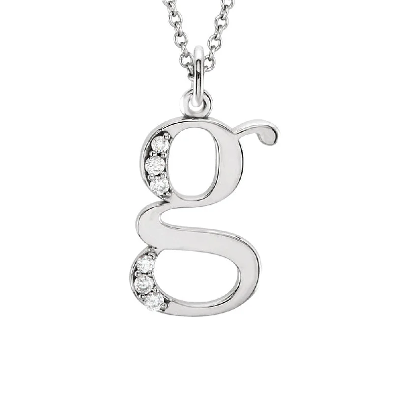 ladies-infinity-silver-necklaces-The Abbey 14k White Gold Diamond Lower Case Initial 'g' Necklace 16 In