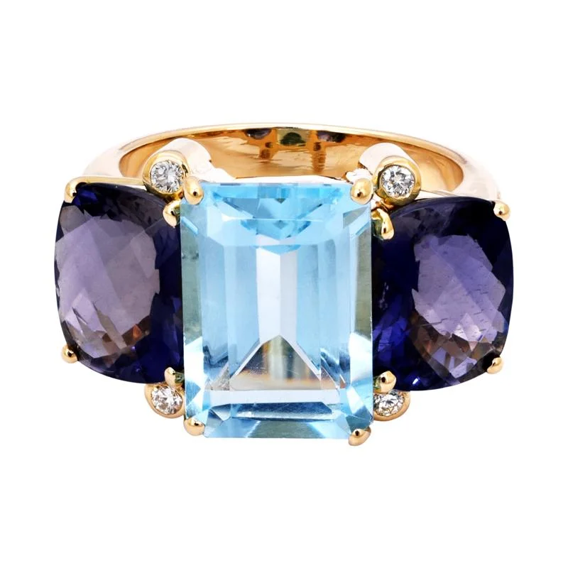 Ladies rings whimsical style -Ring- Blue Topaz, Iolite and Diamond  (2199O)