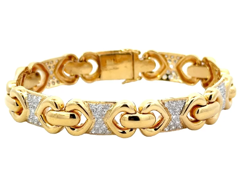 ladies-affordable-diamond-bracelets-Diamond Heart Sectional Bracelet 18k Yellow Gold