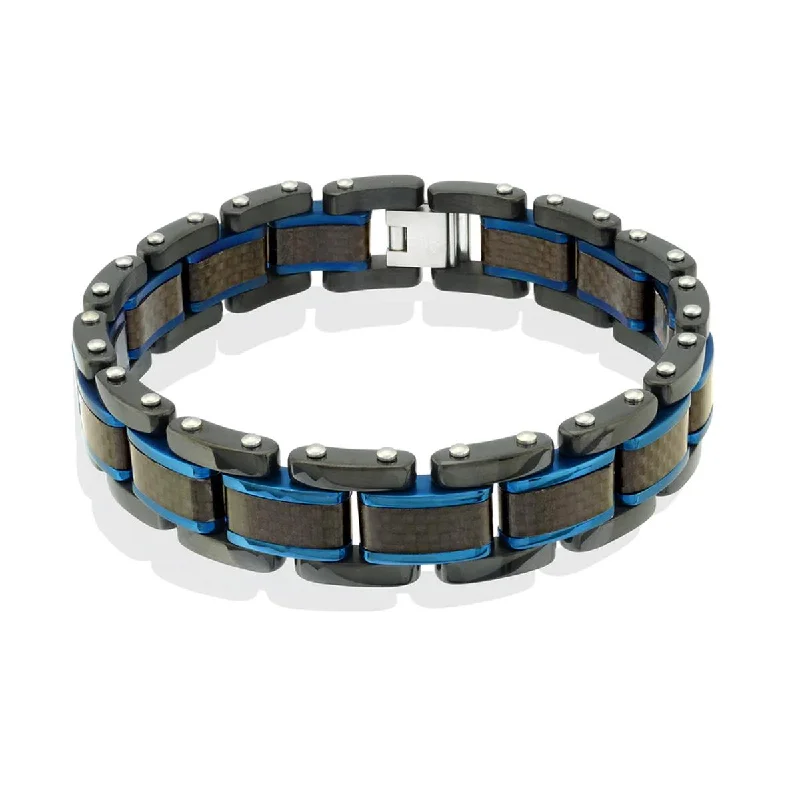 ladies-star-beaded-bracelets-MEN'S STAINLESS STEEL BRACELET WITH BLUE AND BLACK ION PLATING