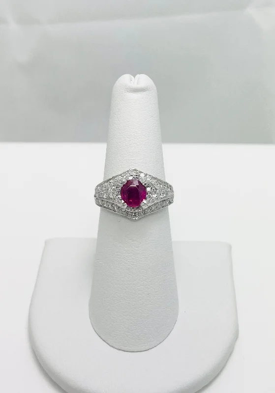 Ladies rings with purple fluorite -Vintage 1.75ctw Natural Ruby Diamond Platinum Ring