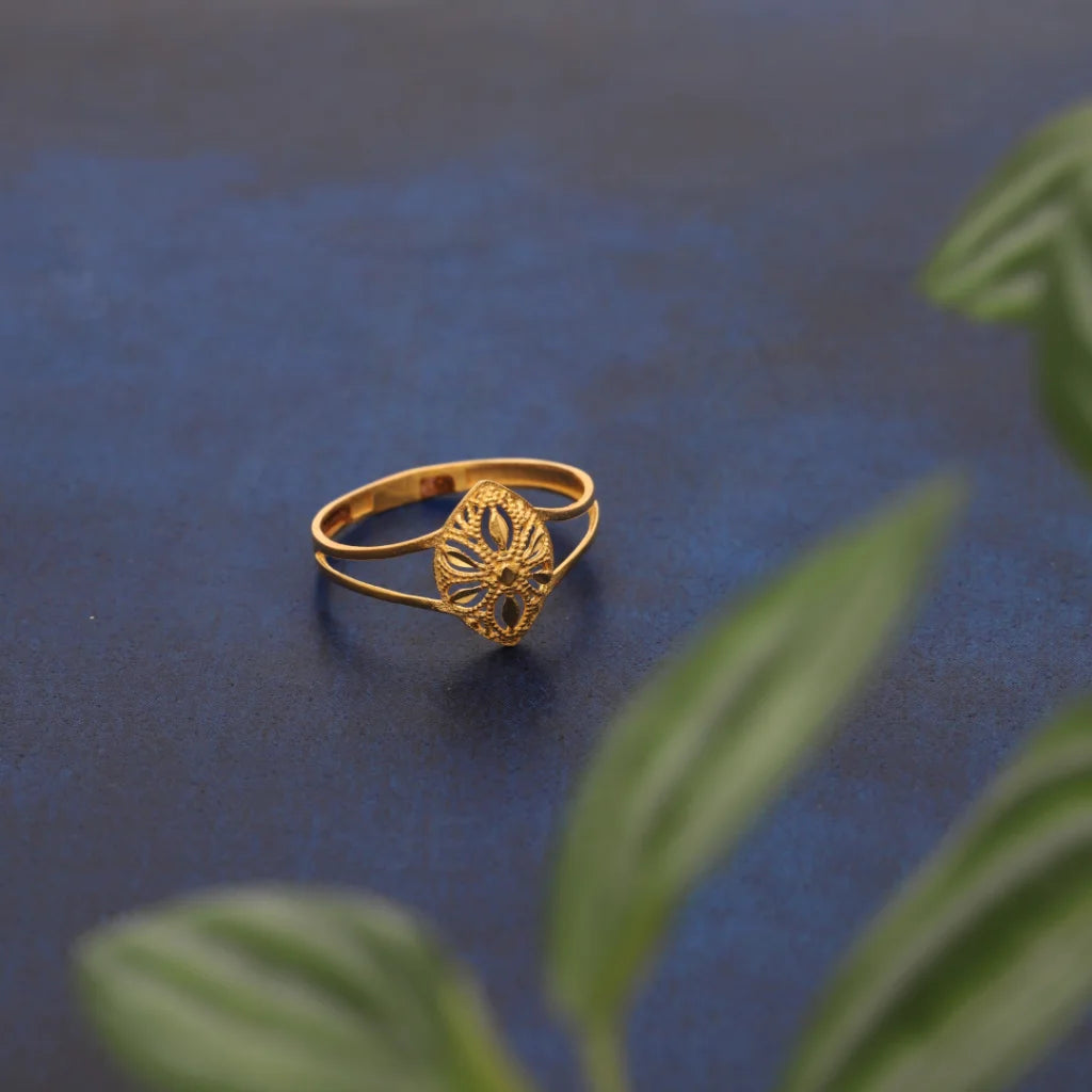 Ladies rings for picnics -Gold Long Floral Design Ring 21KT - FKJRN21KM8555