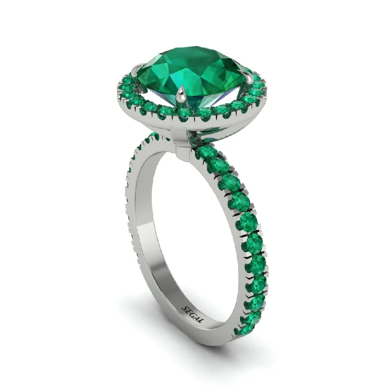 Ladies engagement rings with sapphires -Round Cut Emerald Halo Engagement Ring - Charleigh No. 21