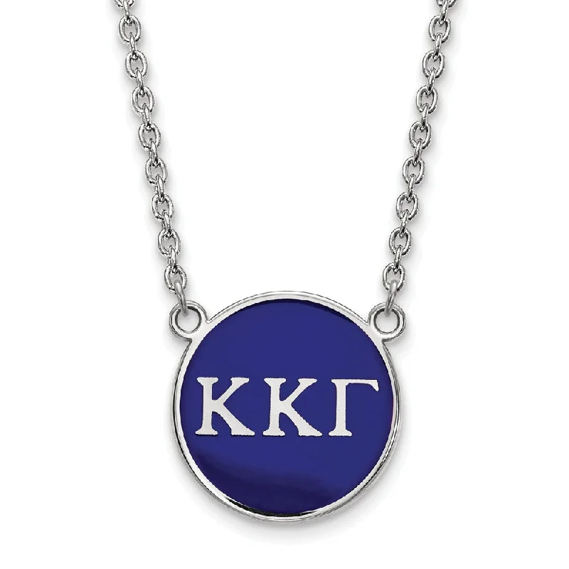 ladies-minimalist-necklaces-Sterling Silver Kappa Kappa Gamma Large Blue Enamel Disc Necklace