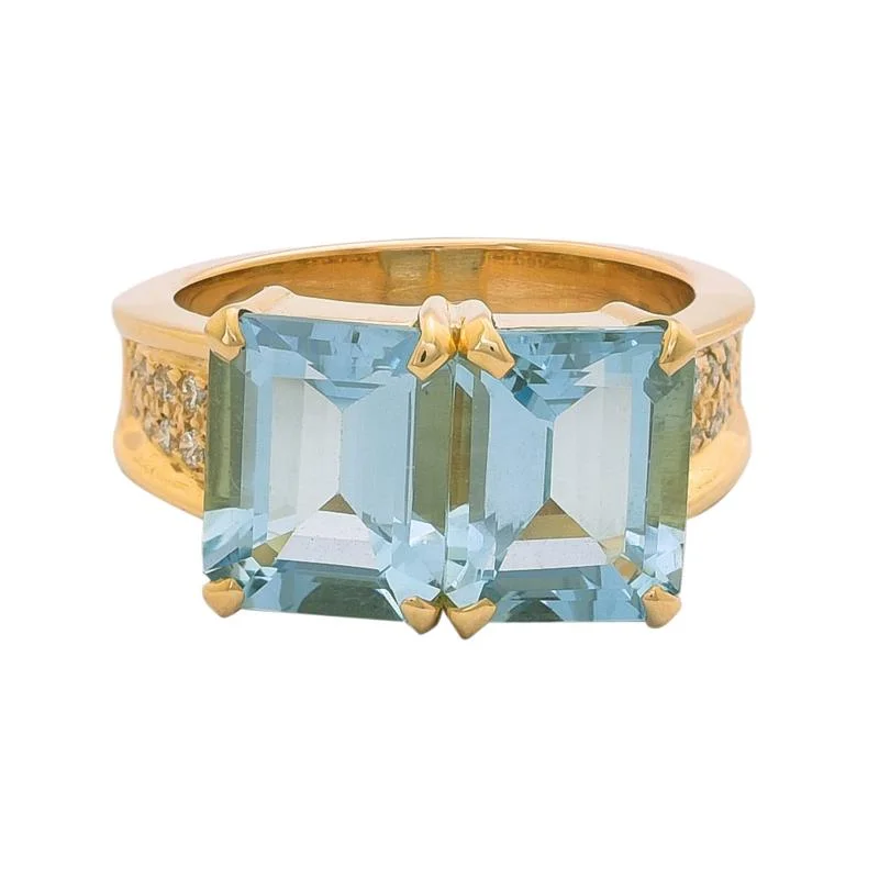 Ladies rings polished look -Ring- Aquamarine and Diamond  (2193I)