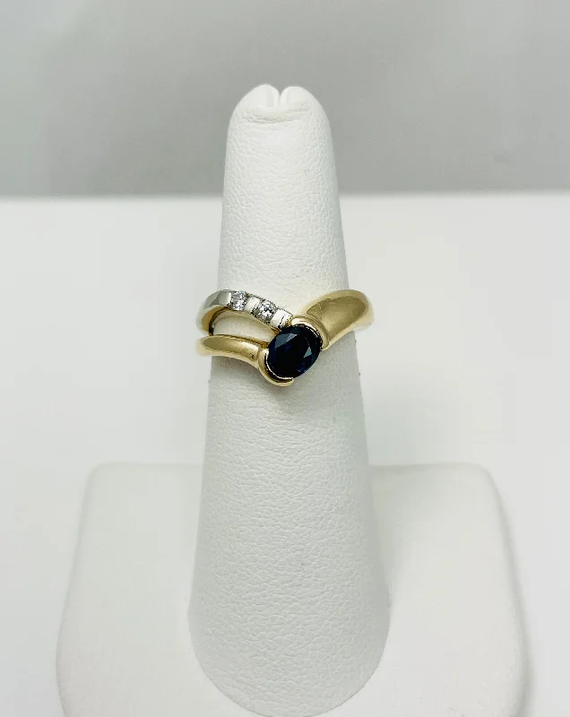 Ladies rings rustic appeal -Natural Sapphire Diamond 14k Yellow Gold Ring