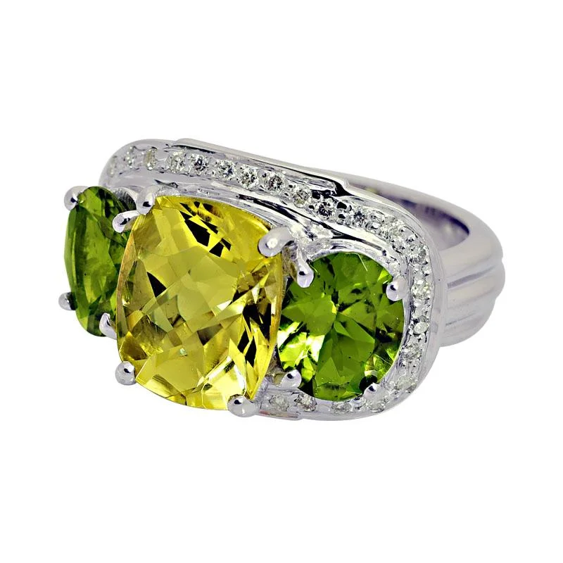 Ladies rings luxury brands -Ring-Lemon Quartz, Peridot and Diamond  (206GS)