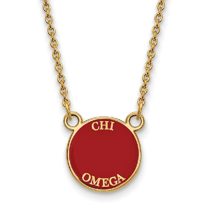 ladies-name-pearl-necklaces-14K Plated Silver Chi Omega XS (Tiny) Enamel Necklace