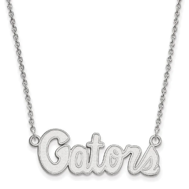 ladies-beaded-diamond-necklaces-14k White Gold U of Florida Small Gators Pendant Necklace