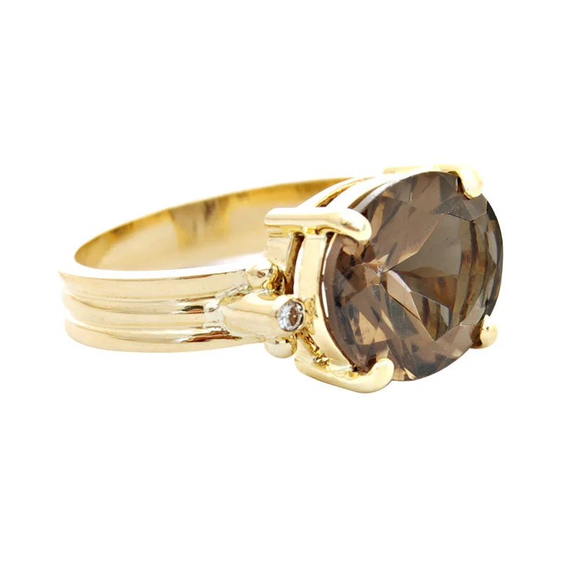 Ladies rings for sisters -Ring-Smokey Quartz and Diamond