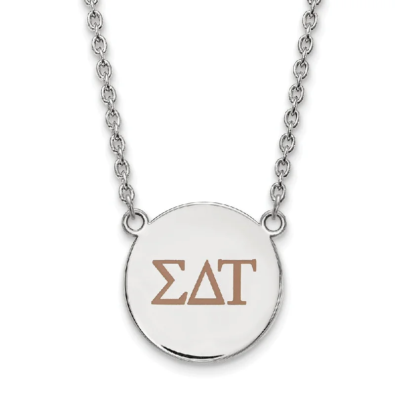 ladies-rustic-pearl-necklaces-Sterling Silver Sigma Delta Tau Large Lt Brown Enamel Greek Necklace