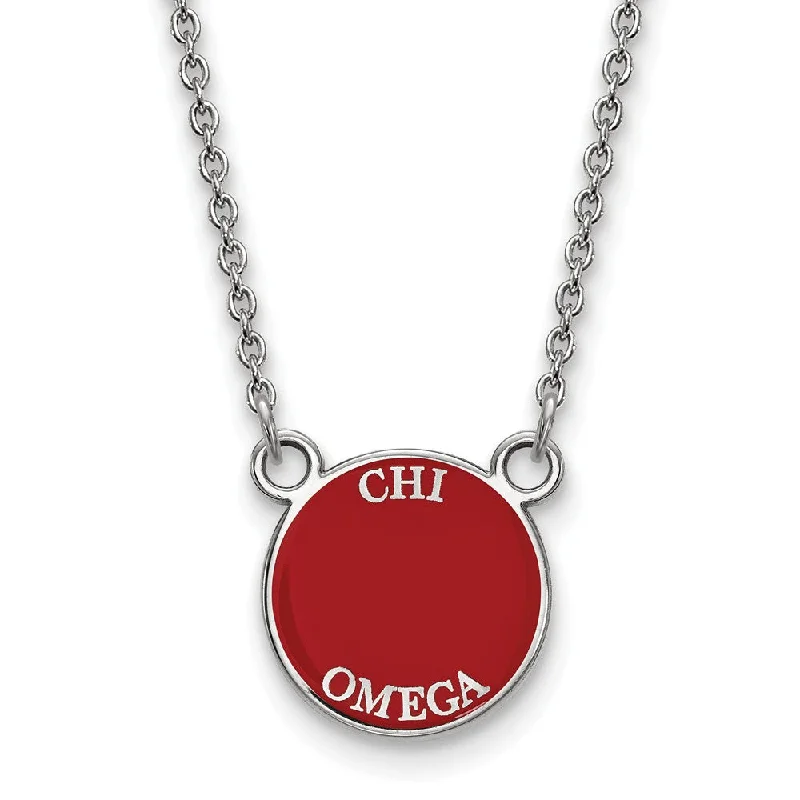 ladies-short-diamond-necklaces-Sterling Silver Chi Omega XS (Tiny) Enamel Necklace