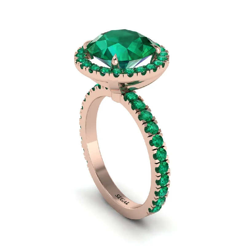 Ladies engagement rings for modern brides -Round Cut Emerald Halo Engagement Ring - Charleigh No. 20