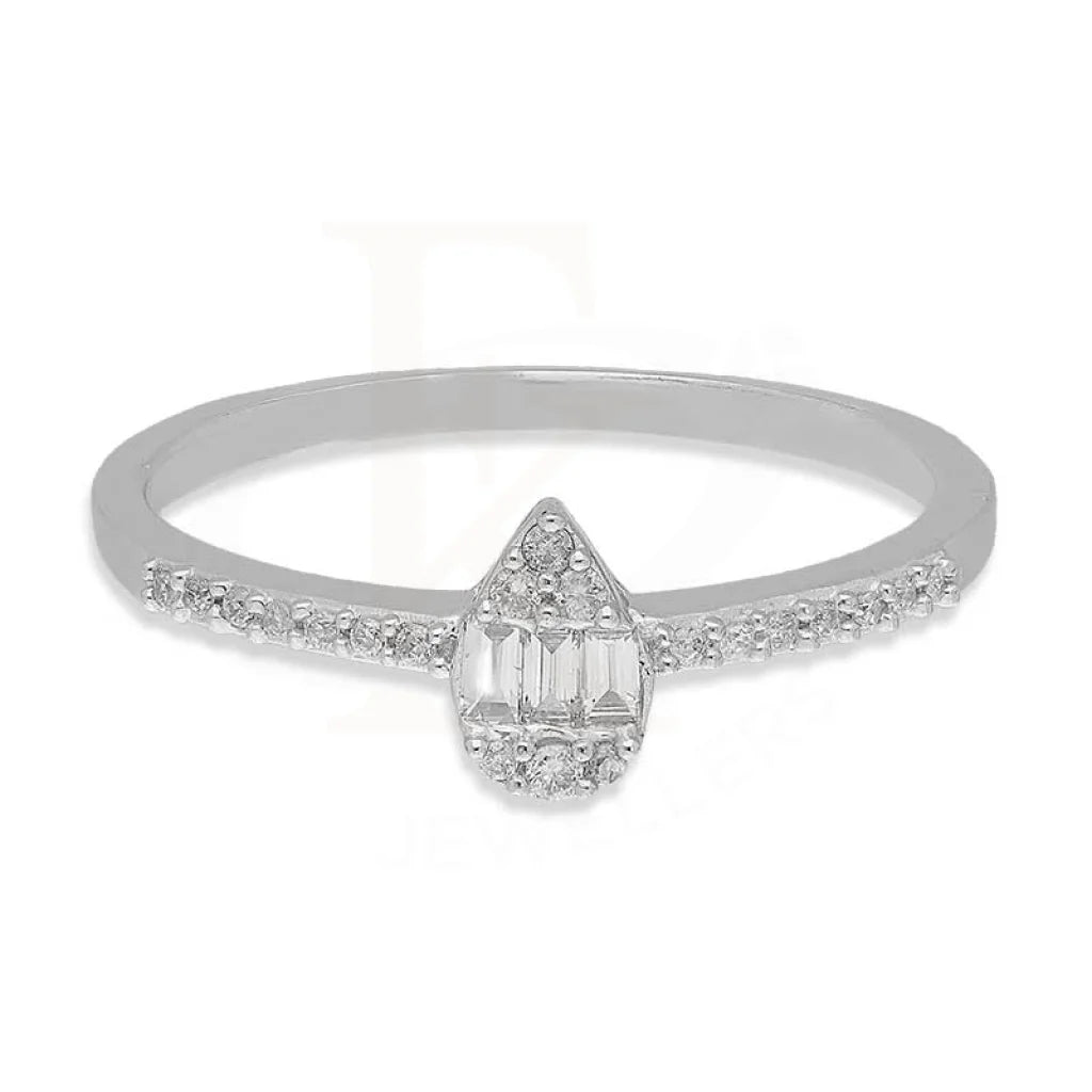 Ladies rings for brides -Diamond Emerald Cut Pear Shaped Ring in 18KT White Gold - FKJRN18K3118