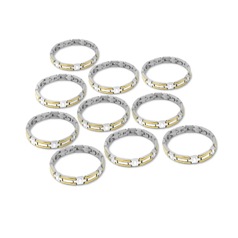 ladies-moon-pearl-bracelets-10 Pack - 6.75" Stainless Steel And Gold PVD Coated Magnetic Bracelet / MBL021