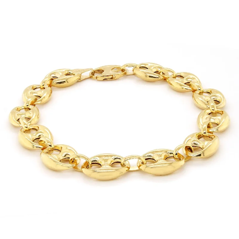 ladies-statement-silver-bracelets-YELLOW GOLD PUFFED GUCCI-STYLE CHAIN BRACELET, 10MM