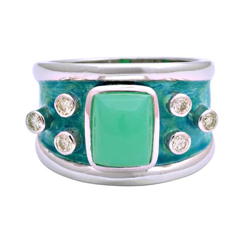 Ladies rings with lapis lazuli -Ring-Chrysoprase and Diamond (Enamel)