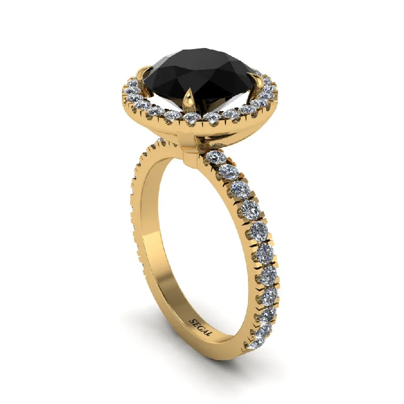 Ladies engagement rings with wave accent -Round Cut Black Diamond Halo Engagement Ring - Charleigh No. 7