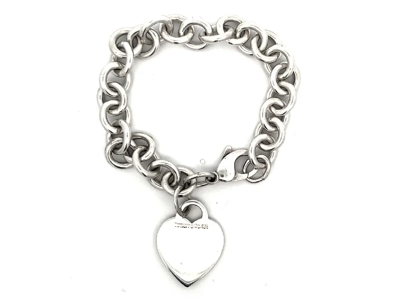 ladies-modern-pearl-bracelets-Tiffany & Co. Heart Tag Bracelet in Sterling Silver