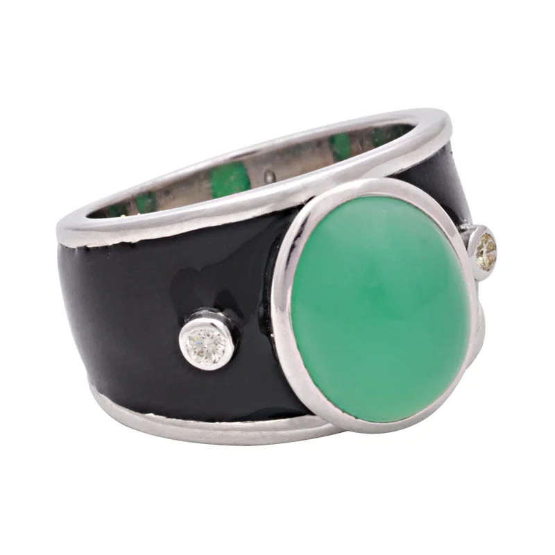 Ladies rings with shungite -Ring-Chrysoprase and Diamond (Enamel)