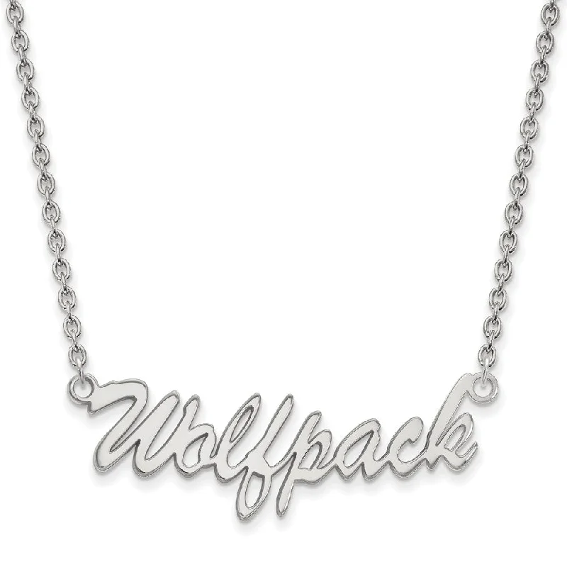 ladies-fashion-flower-necklaces-Sterling Silver North Carolina Med Script 'Wolfpack' Pendant Necklace